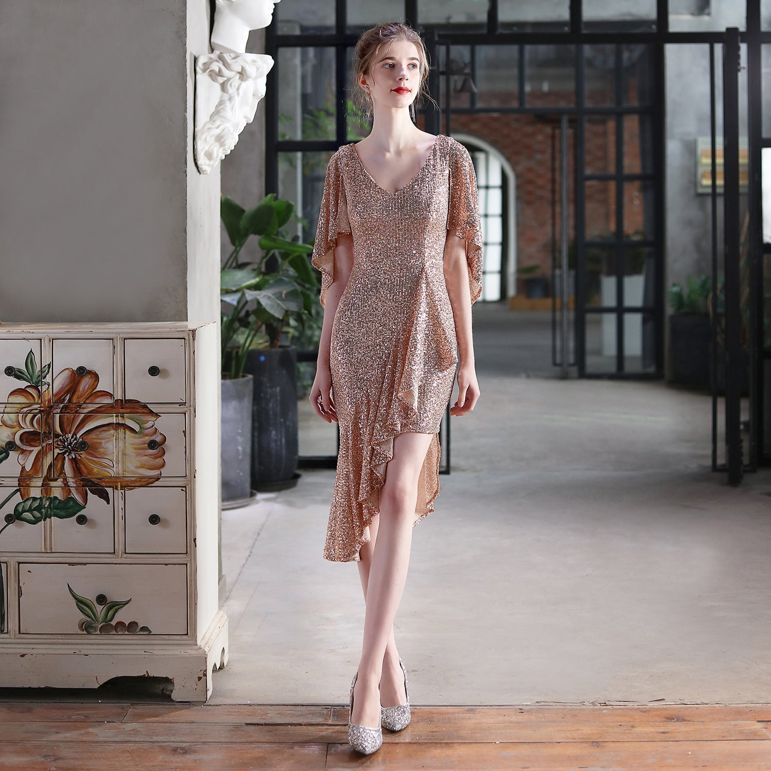 Evening Cocktail Colorful Sequin Short Dress Party Gathering Small Dress Fairy