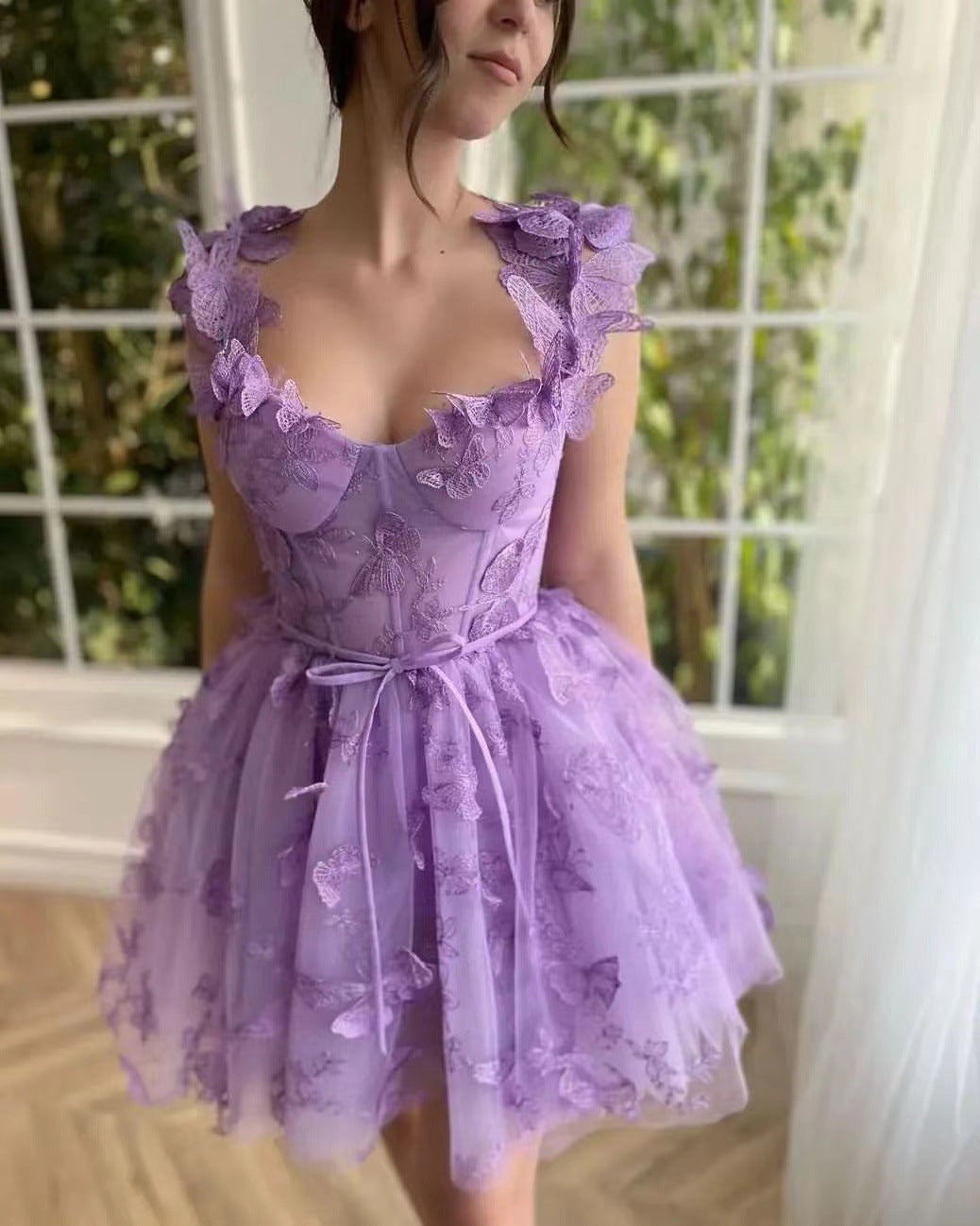 Women Wedding Dress Tulle Spaghetti Straps Sleeveless High Slit Bridal Celebration Beach Dress