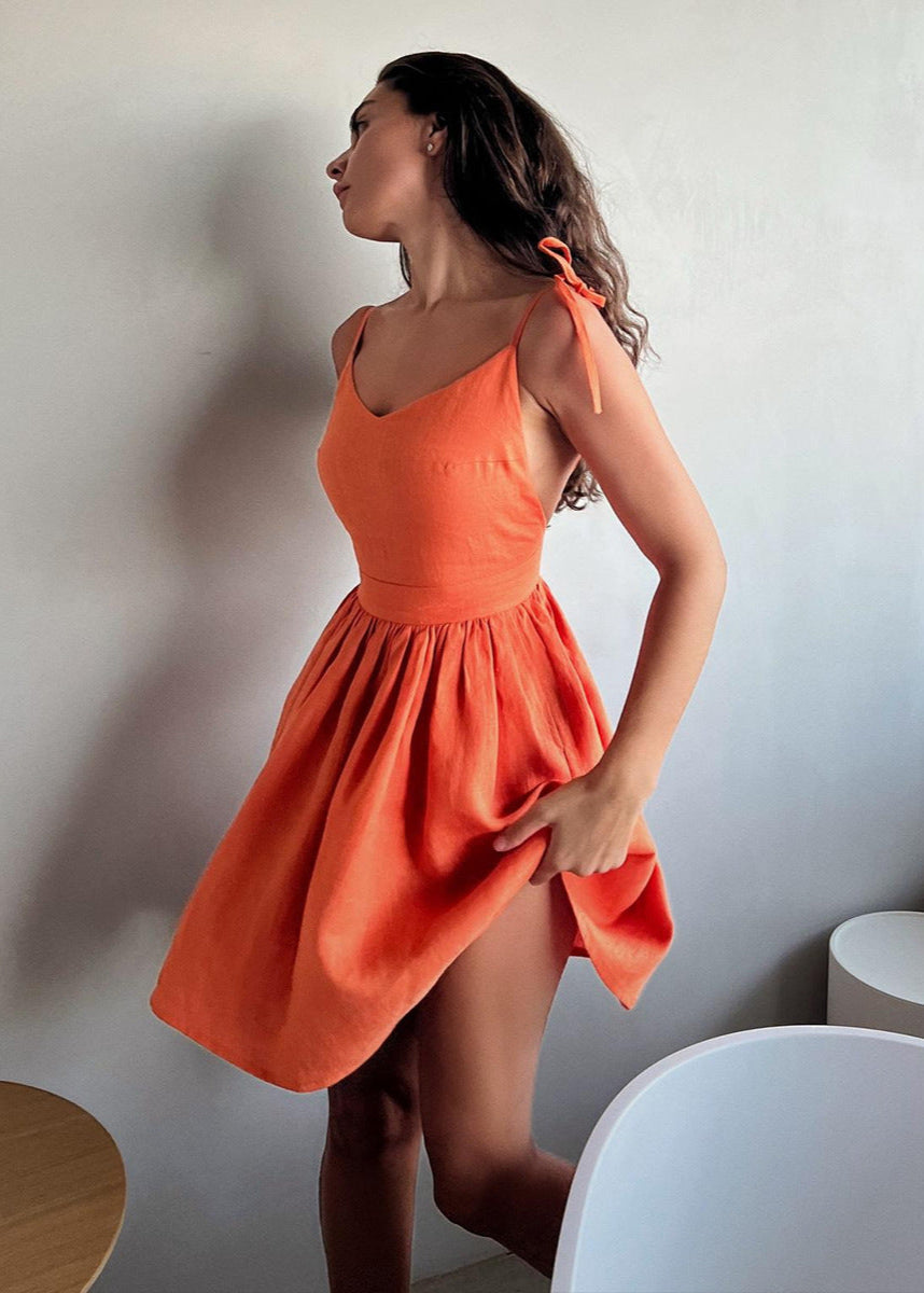 Grace Midnight Tie Strap Linen Mini Dress