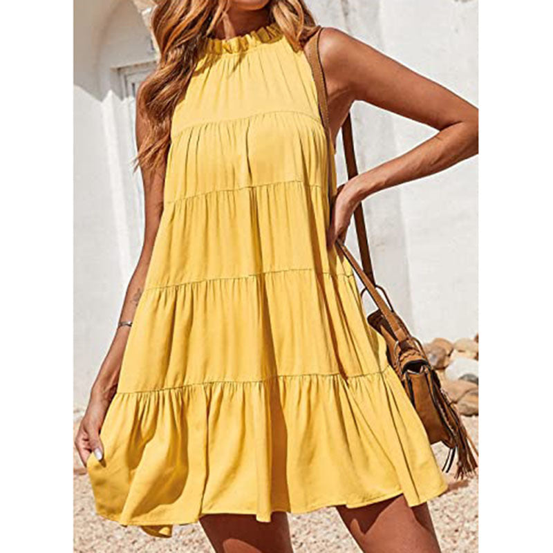 Nights Southern Tiered Halter Dress Lemon