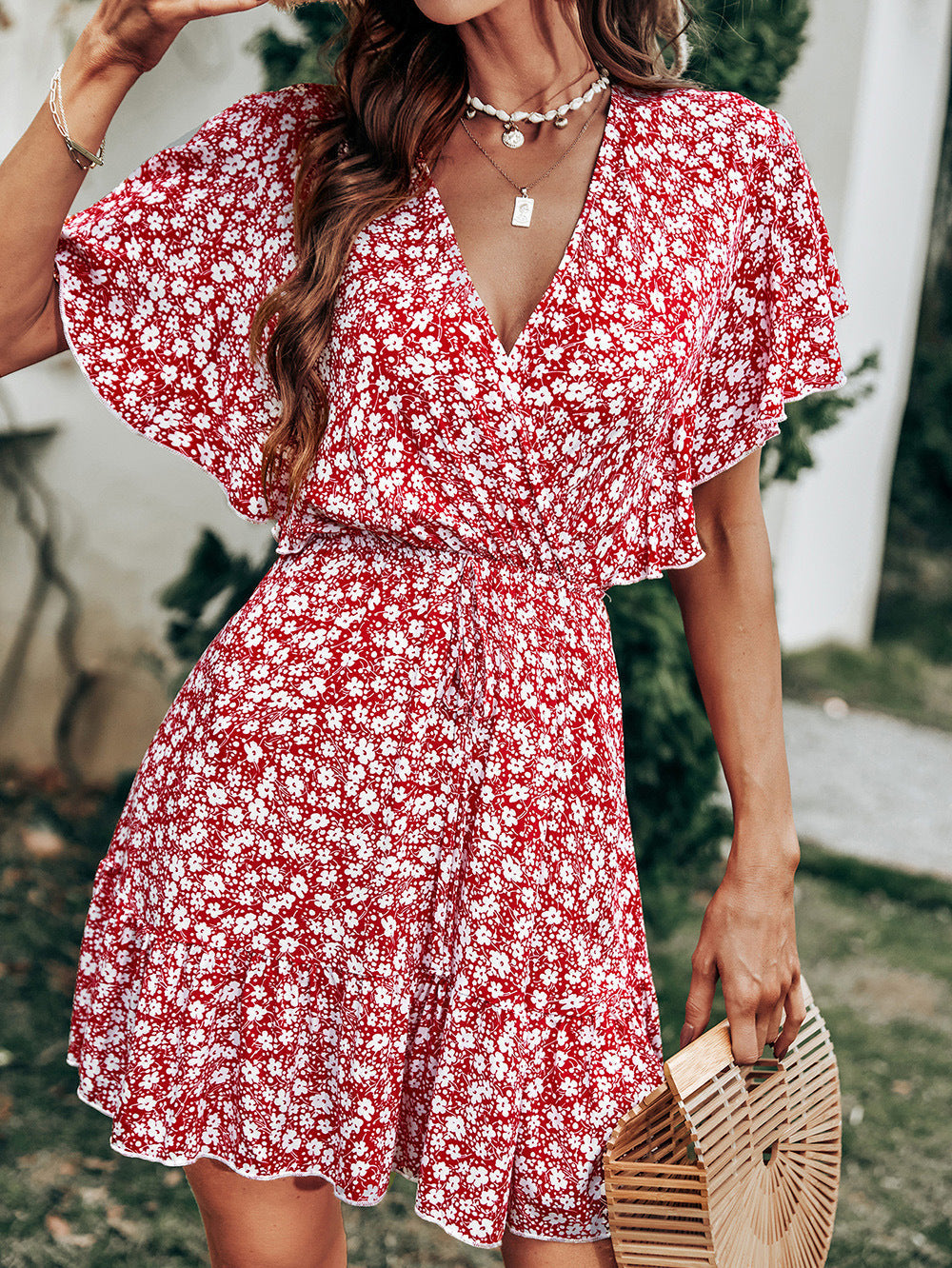 Printed Layva Ruffle Tiered Dress Mauve
