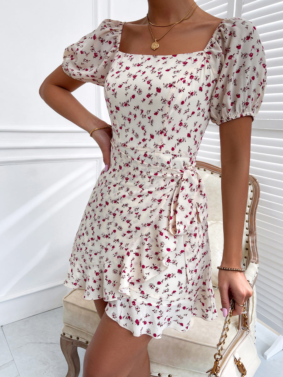 Myla Cotton Botanical Tie Front Babydoll Dress Pink Cream