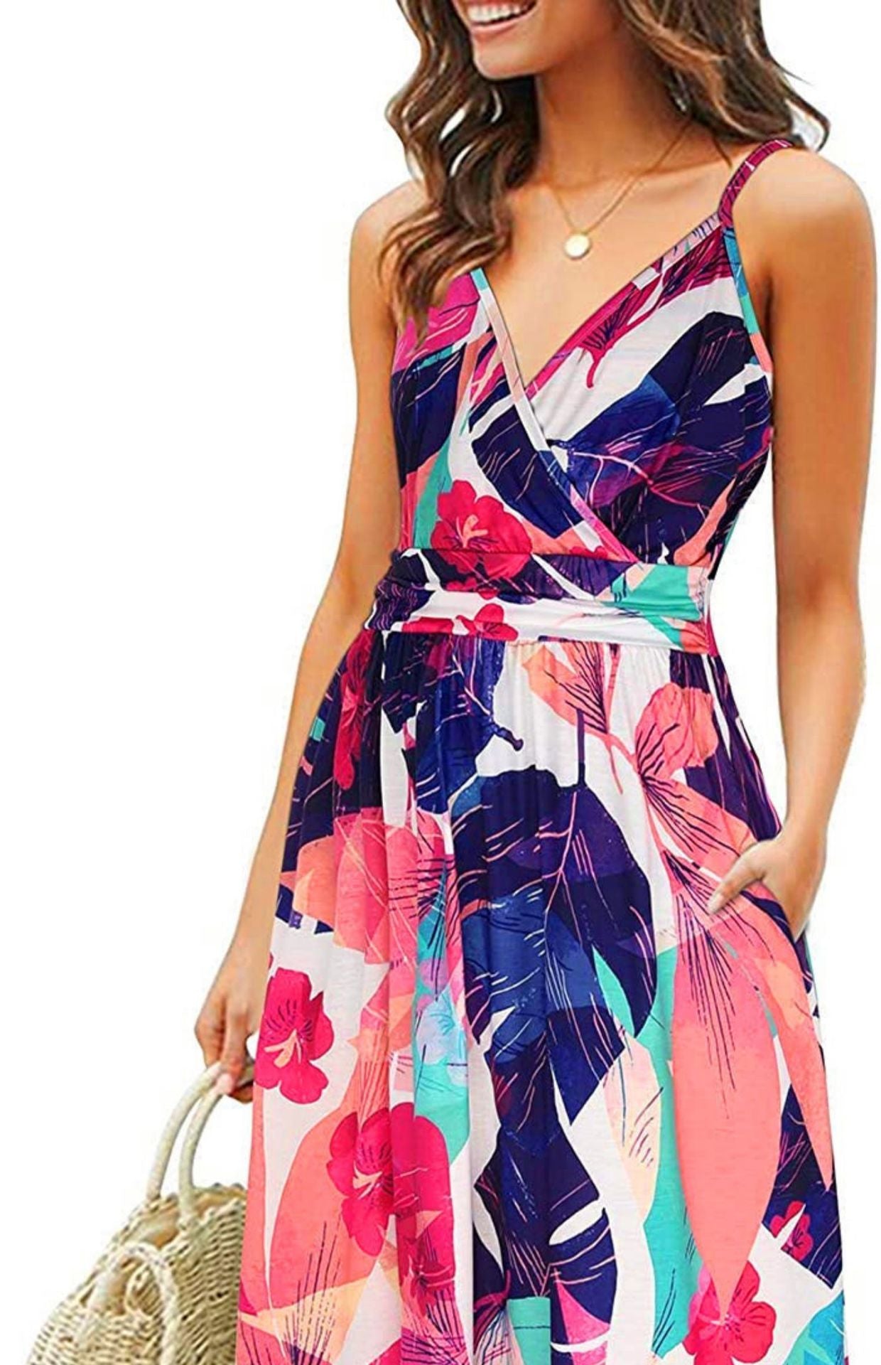 Koa Pocketed Flower Tiered Midi Dress