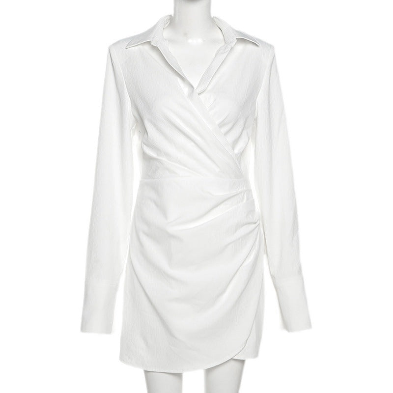To Cheers Us Crinkled Tie Shirt Dress