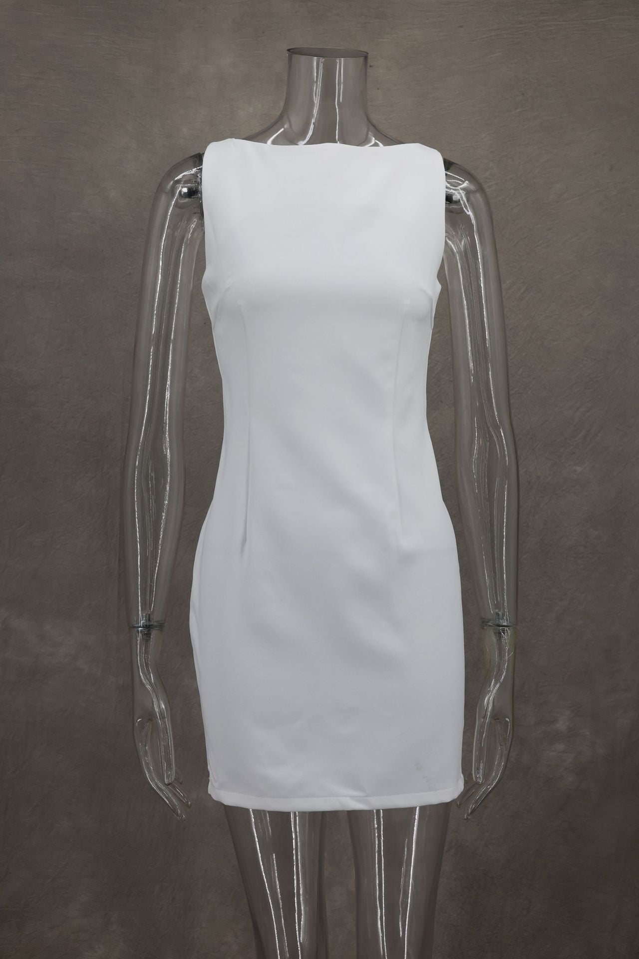 White Dress Slim round Neck Sleeveless Short