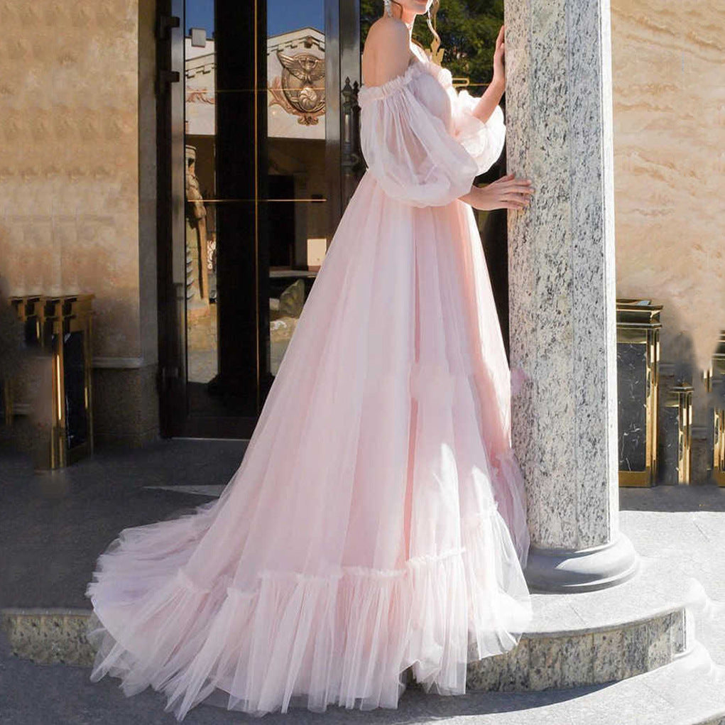 Summer Women Clothing Tube Top Dress Mesh Chic Large Swing Wedding Evening Dress