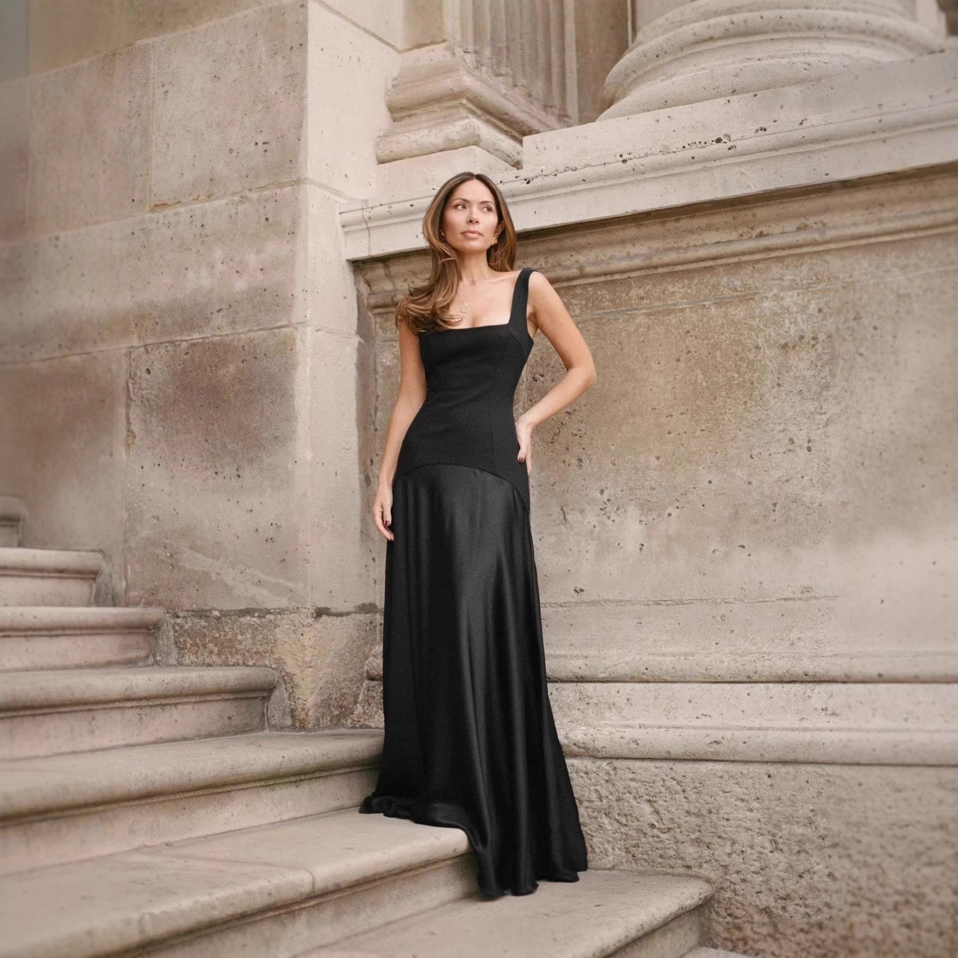 Women Refined Formal Dress Black Evening Maxi Dress Sleeveless Maxi Dress Cami Dress