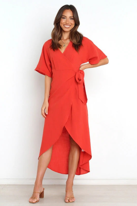 Move Bold Wrap Midi Dress Red