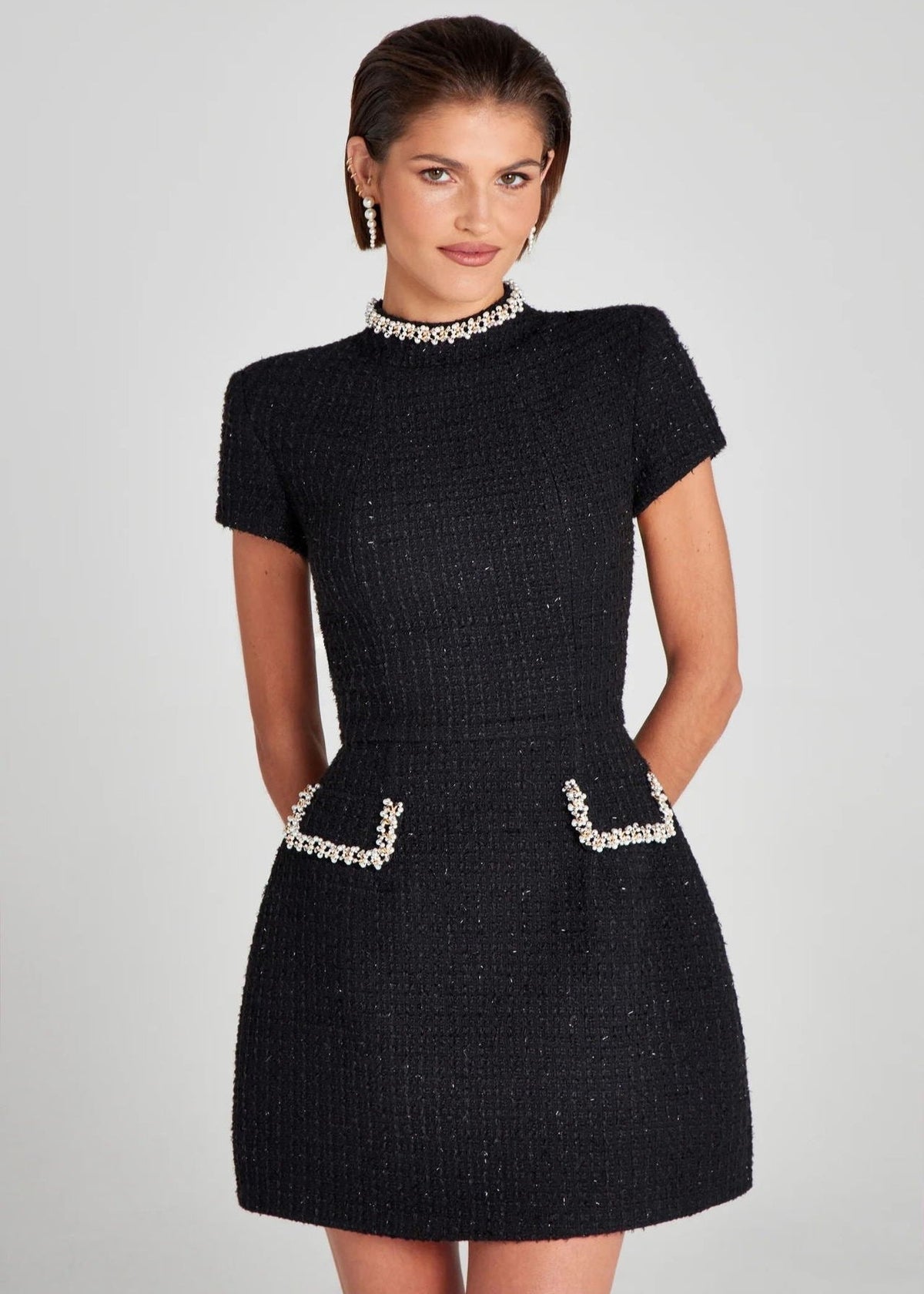 Tweed Crystal-Trim Mini Dress