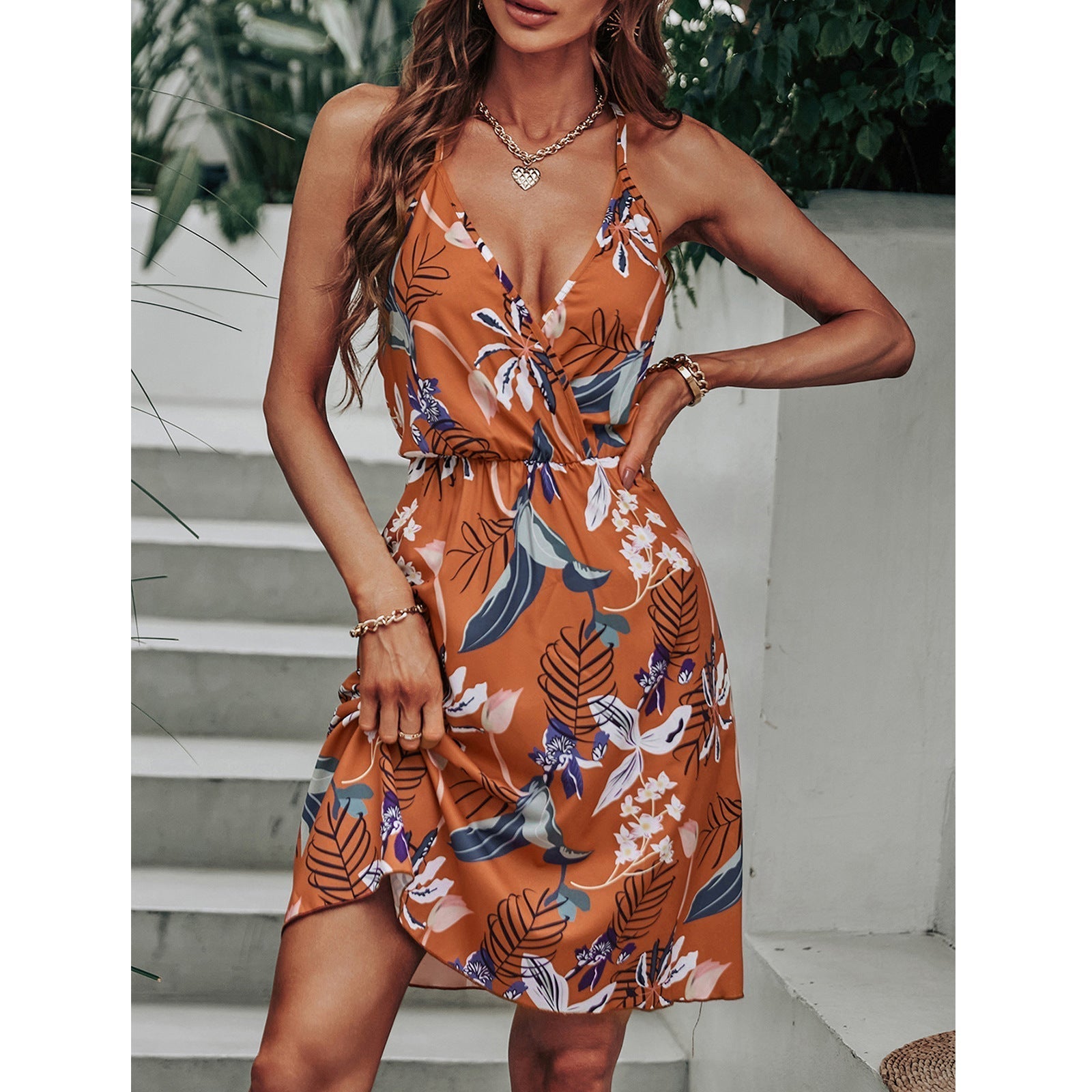 Marble Cosmo Print Satin Slip Midi Dress Chocolate