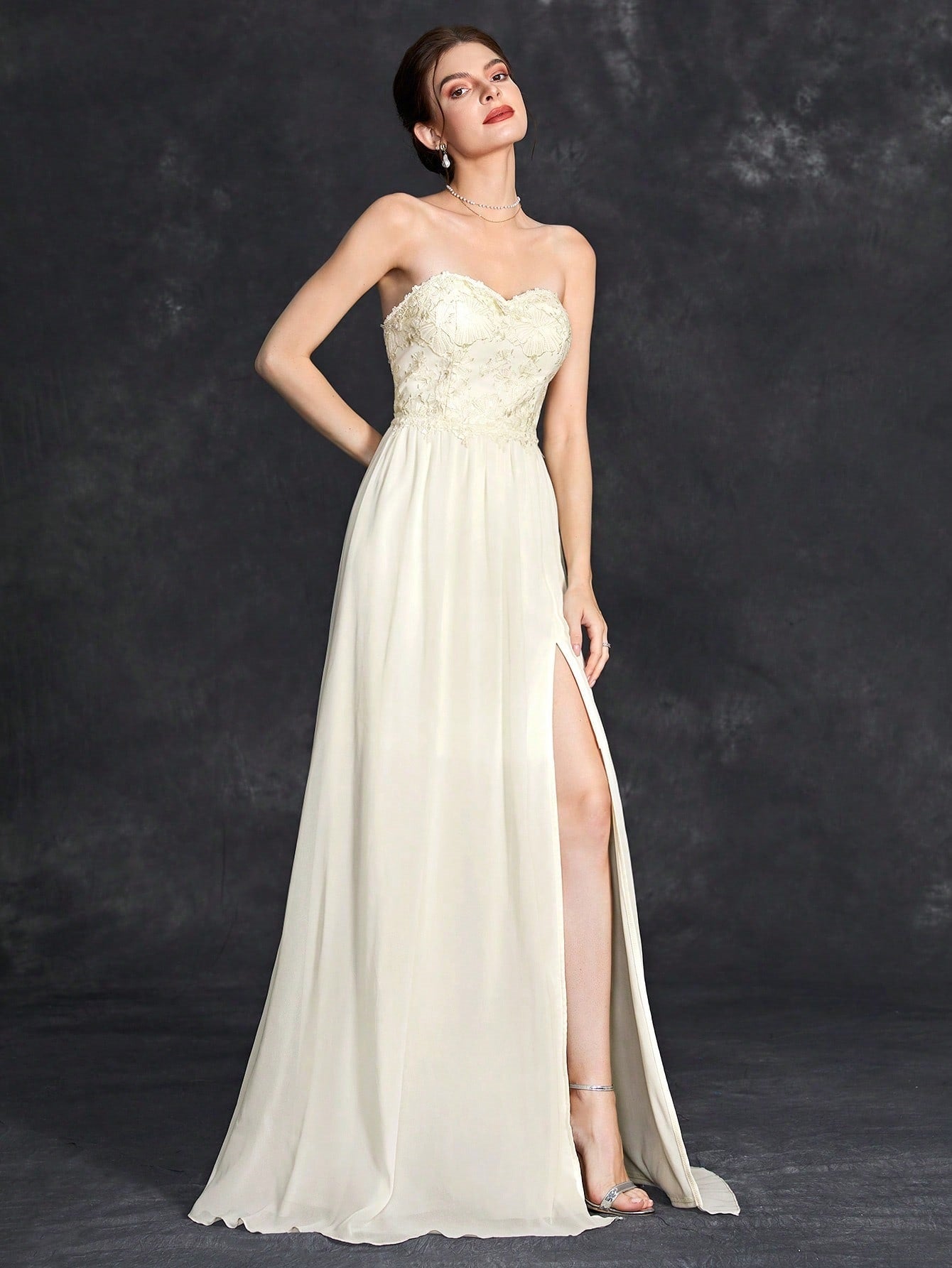 Tube Graceful Top Evening Dress Cocktail Ball Slit Dress Annual Meeting Host Dress