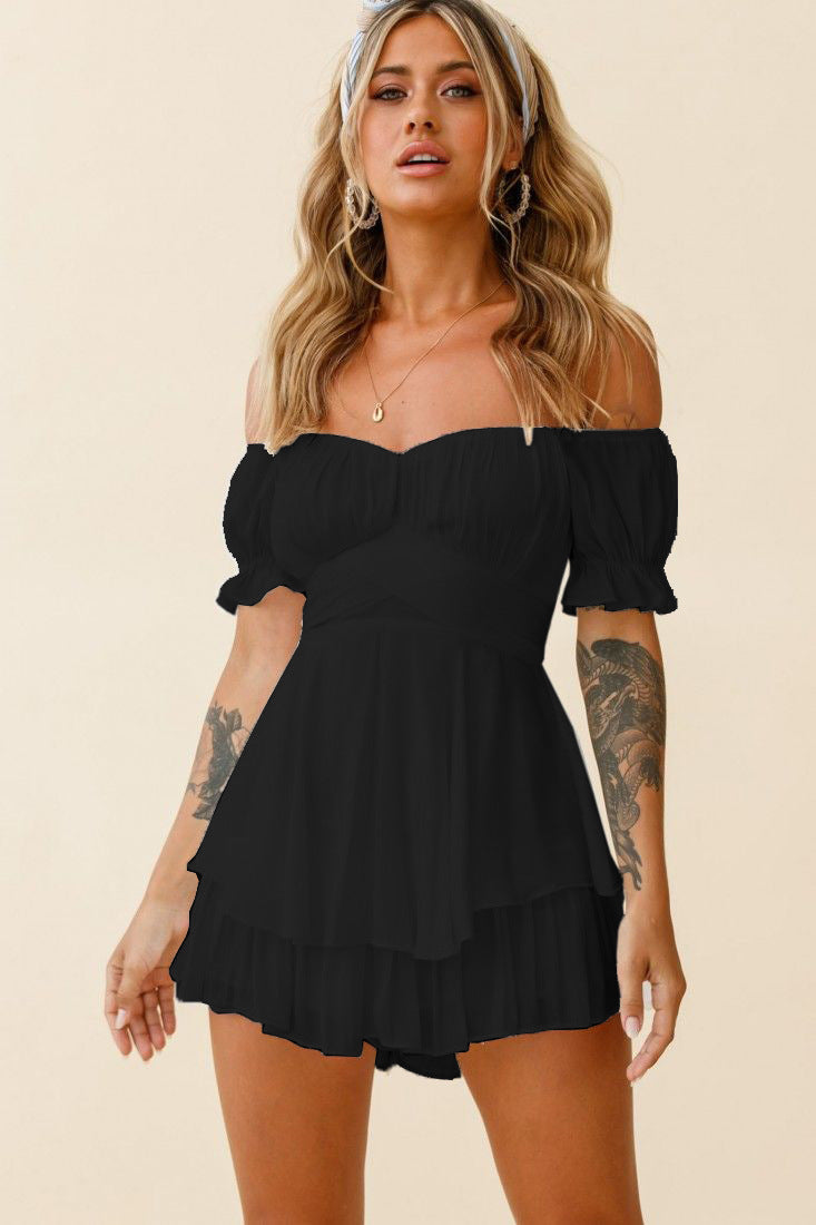 Smocked Mahoney Ruffle Mini Dress Black