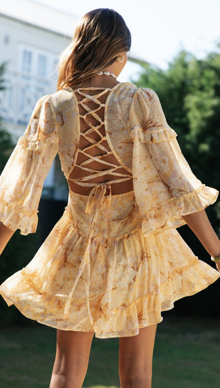 Printed Papaya Smocked Ruffle Dress