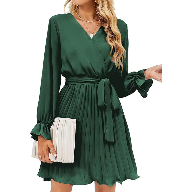 Dance Slow Satin Wrap Dress Hunter Green