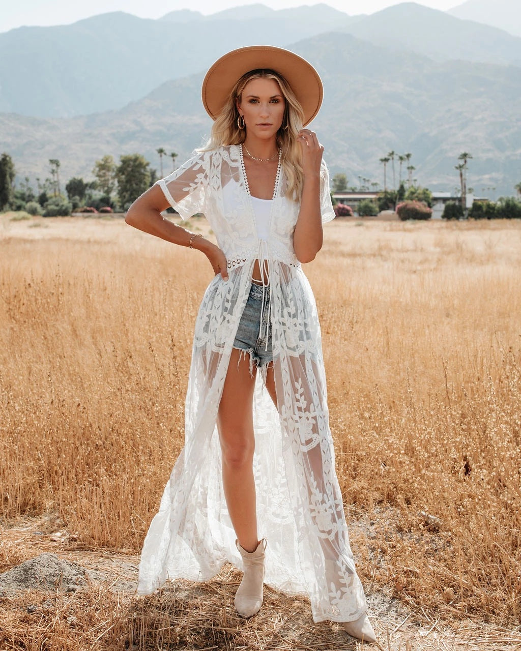 Blanca Casa Embroidered Sheer Lace Midi Dress