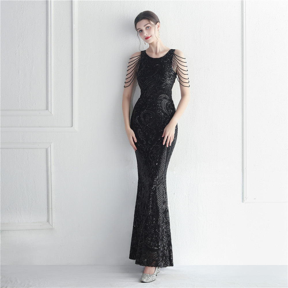 Craft Beaded Positioning Bloom Sequin Star Wedding Prom Maxi Dress