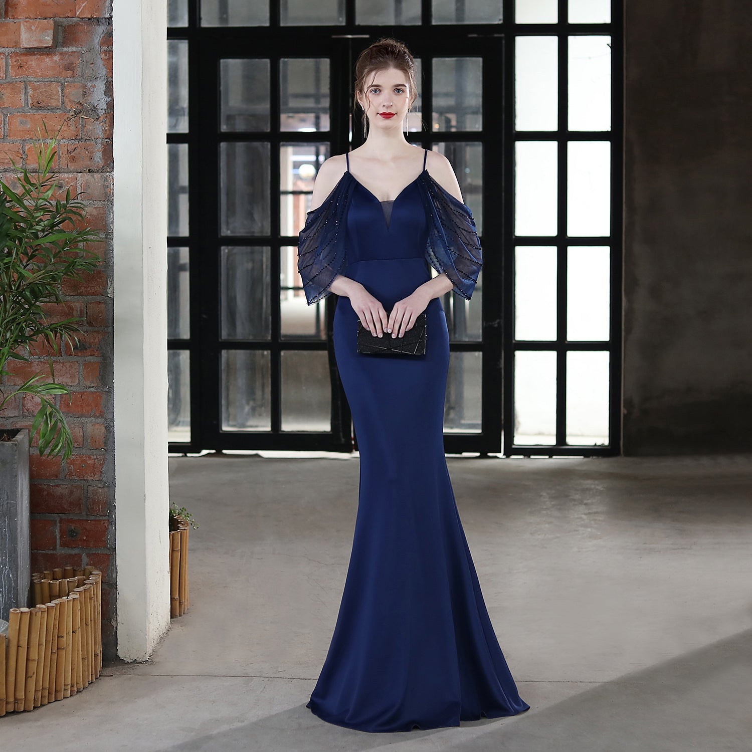 Wedding Toast Dress Bride Extended Sling Appreciation Dinner Slim-Fit Fishtail Car Model Exhibition Dress Formal Gown