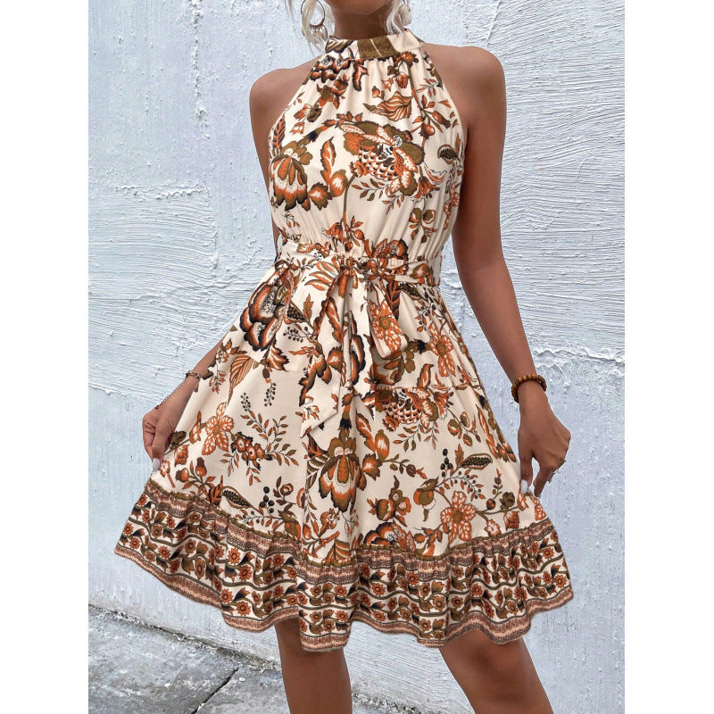 Paula Luxe Women's Flower Halter Back Mini Dress Elevated Occasion Wear