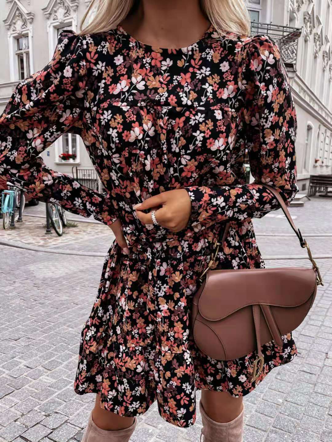Foster Satin Botanical Keyhole Dress