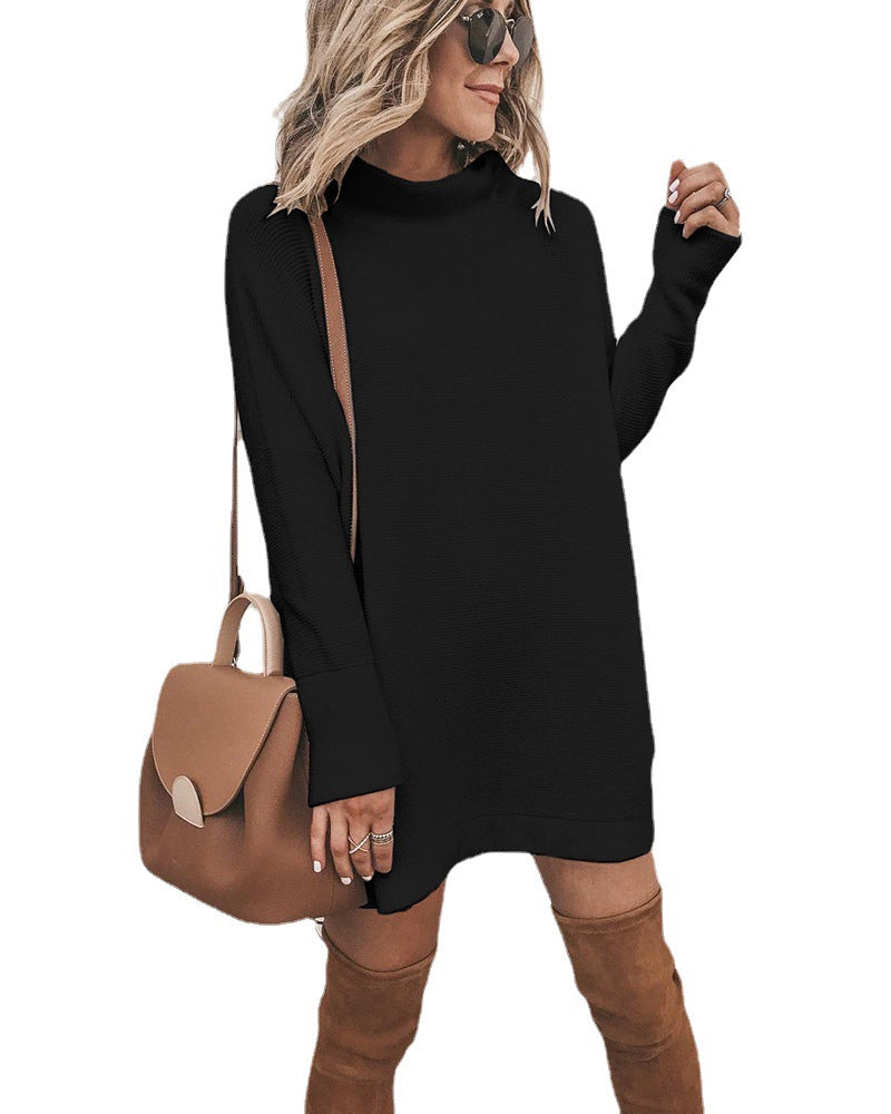 Mock Marcelle Neck Knit Dress Black
