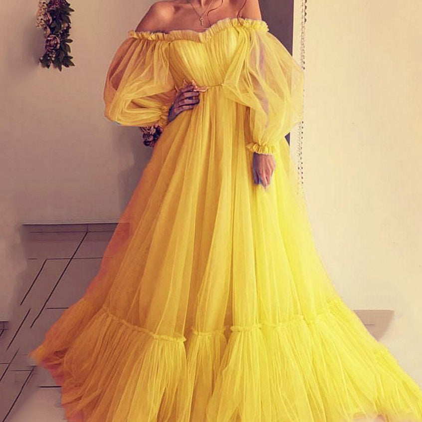 Summer Women Clothing Tube Top Dress Mesh Chic Large Swing Wedding Evening Dress