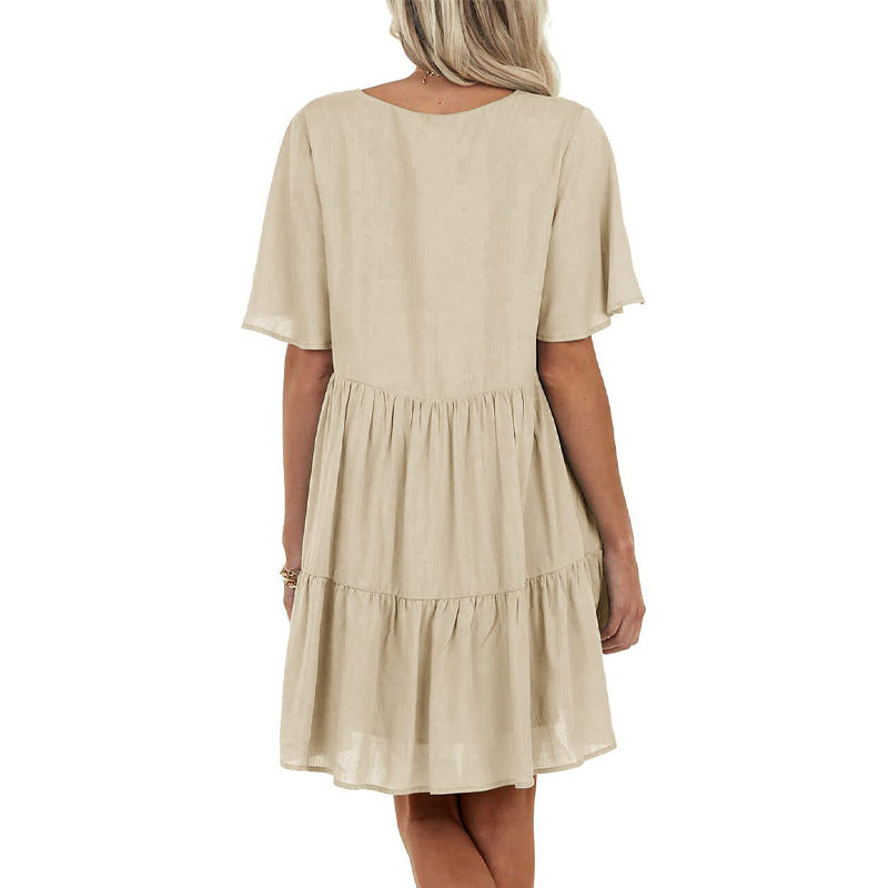 Pocketed Giddy Babydoll Dress Ecru
