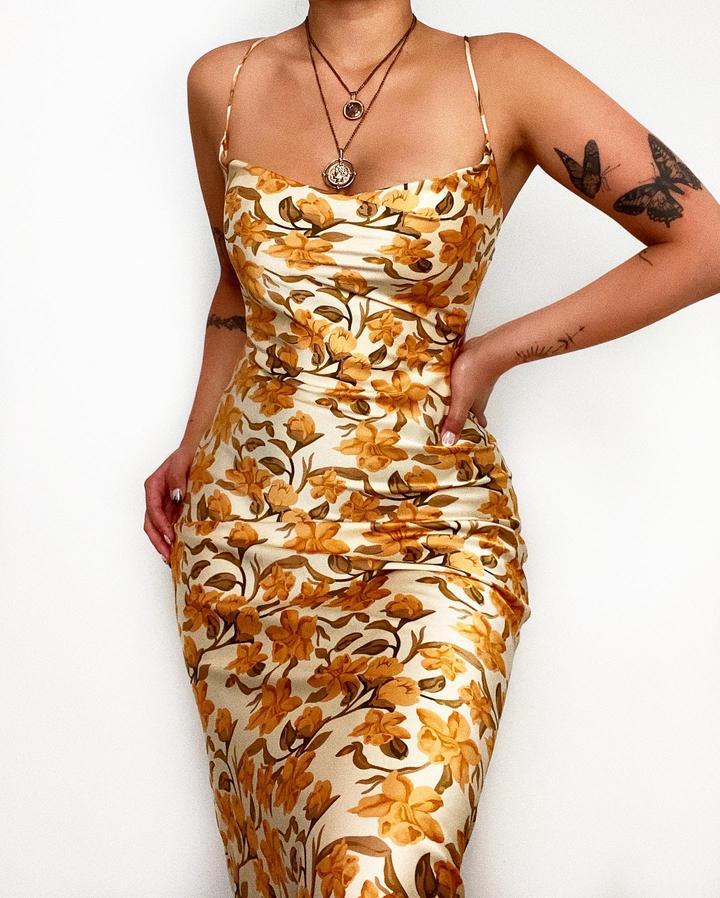 Printed Lakeshore Slip Midi Dress Yellow