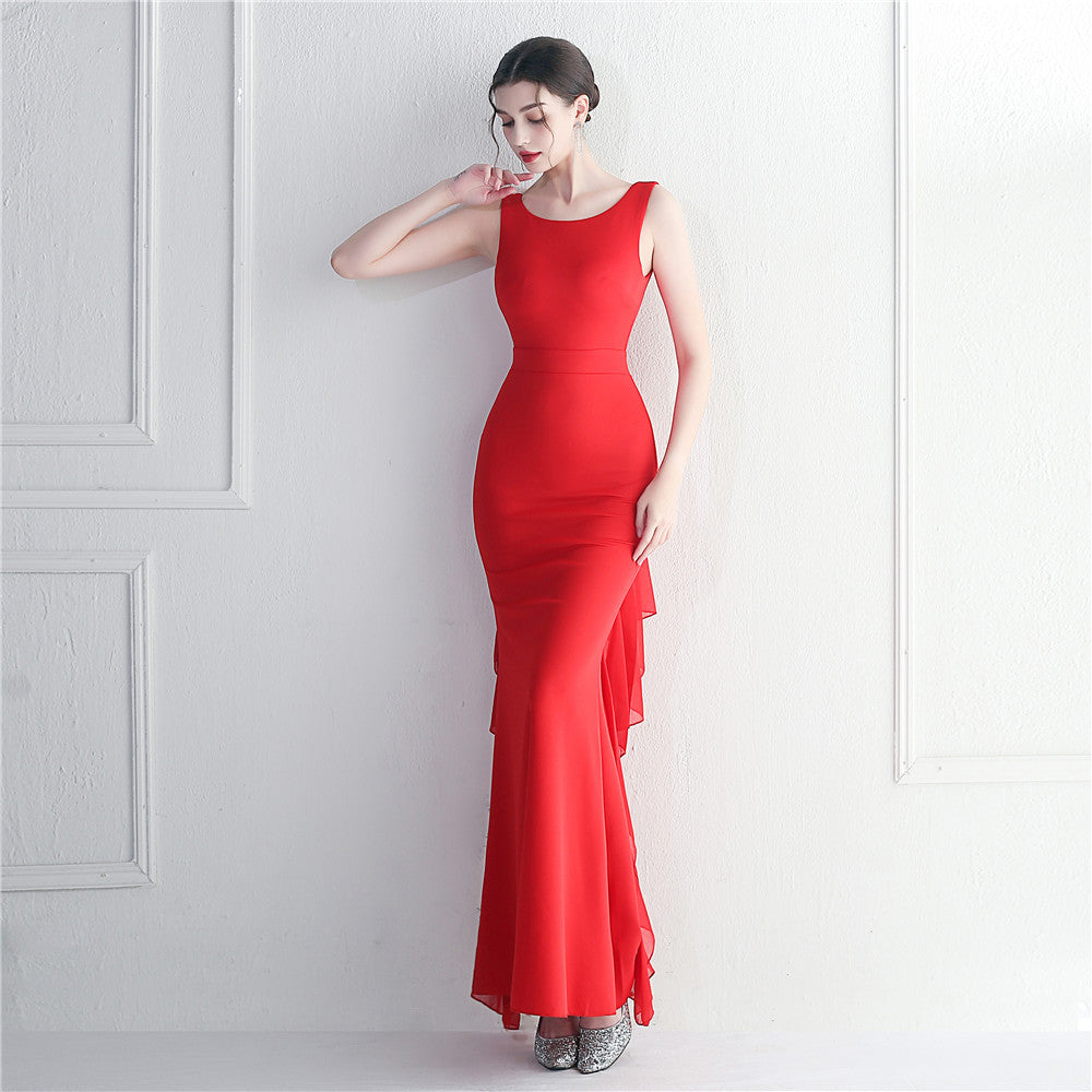 Heavy Craft Beaded Satin plus Chiffon Wedding Dinner Etiquette Chic Dress Long
