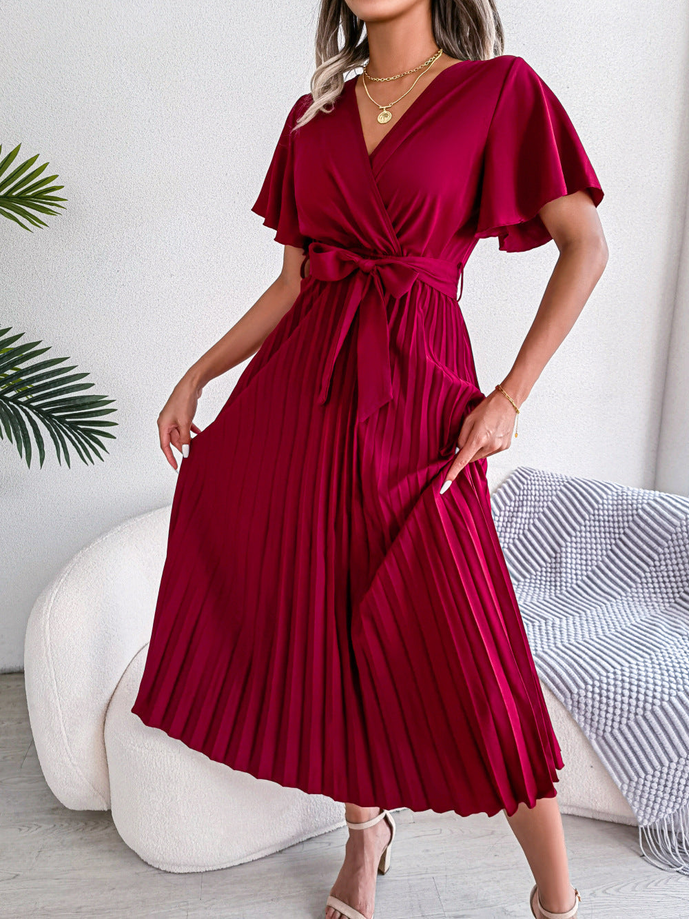 Pleated Marlene Wrap Midi Dress
