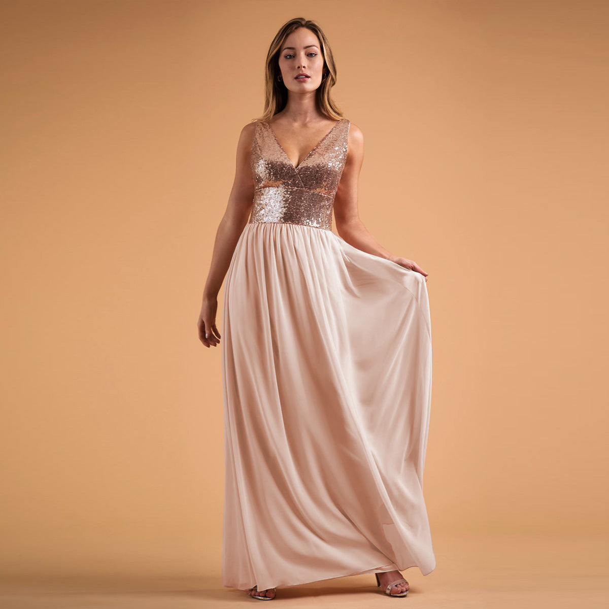 Chic Dress Women Sleeveless V neck Wedding Bridesmaid Dress