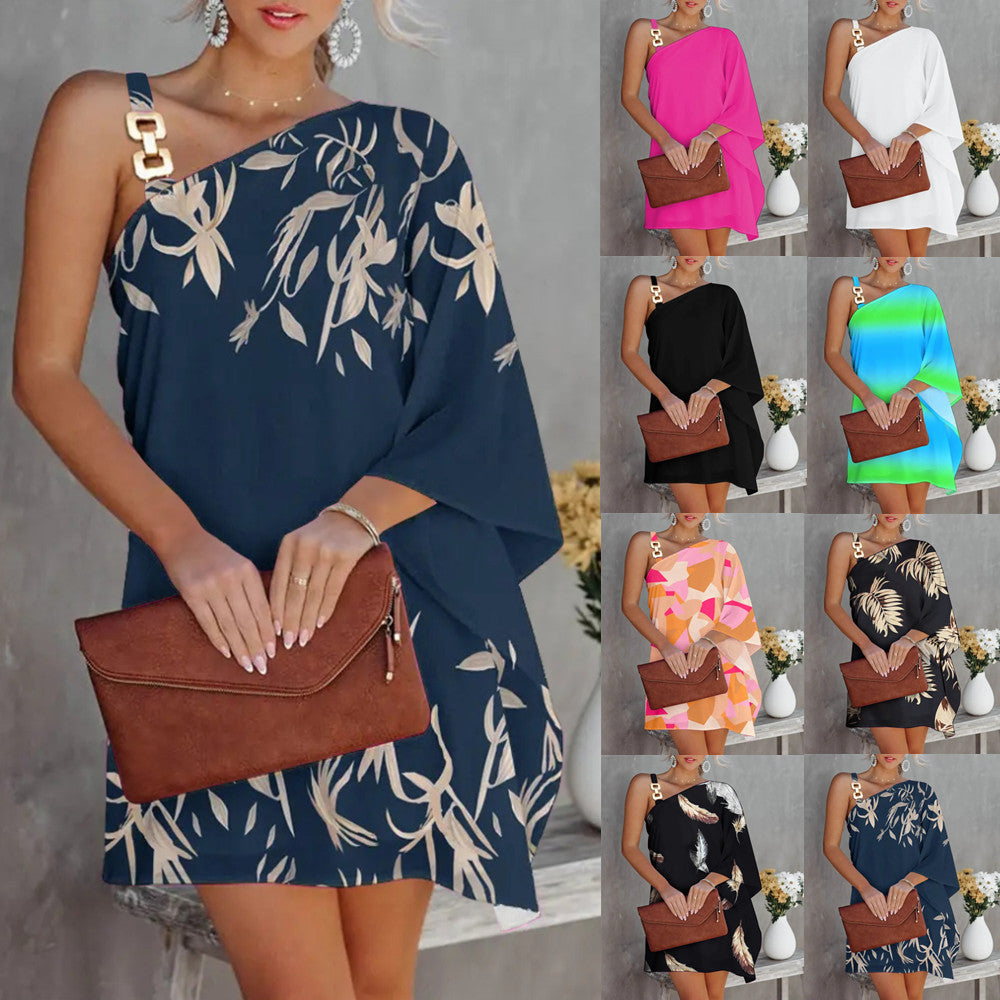Aesthetic Ana Women's Asymmetric Mini Dress with Decorative Shoulder Detail and Design Boutique Collection
