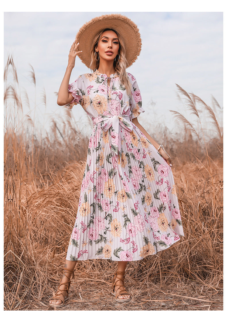 Dina Textured Botanical Ruffle Tiered Midi Dress