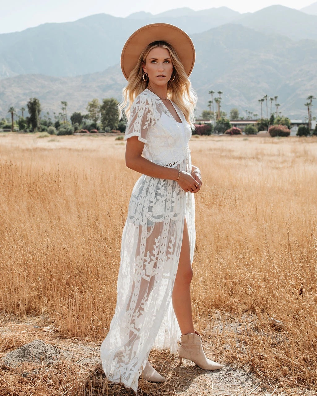 Blanca Casa Embroidered Sheer Lace Midi Dress