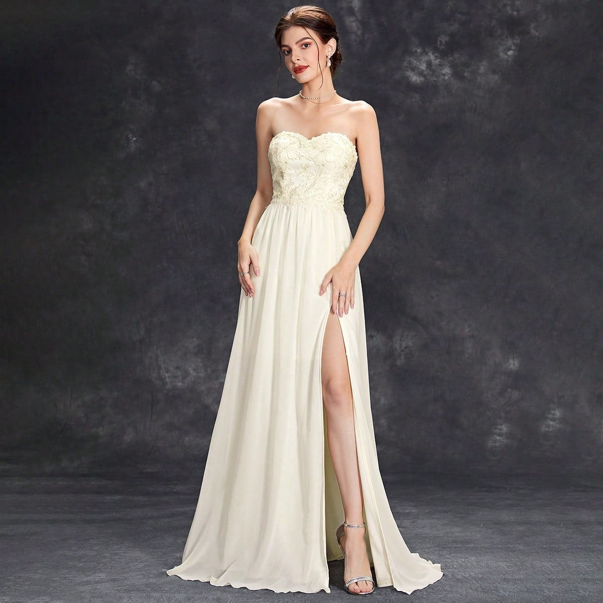 Tube Graceful Top Evening Dress Cocktail Ball Slit Dress Annual Meeting Host Dress