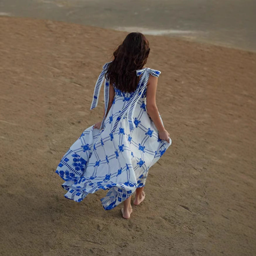 Halter Vacation Spaghetti Straps Maxi Dress Sleeveless Printed Dress