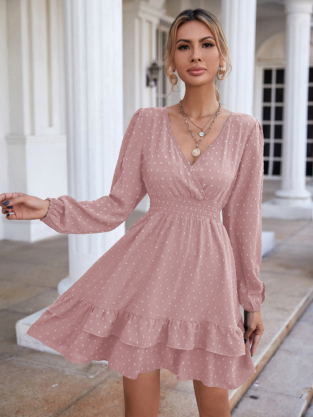 Your Use Imagination Smocked Metallic Tie Dress Latte