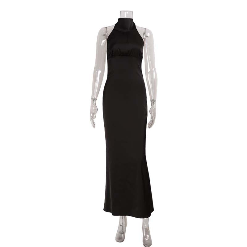 Women Clothing Stylish Good Texture Slim Fit Refined Halter Waist Sheath Maxi Dress
