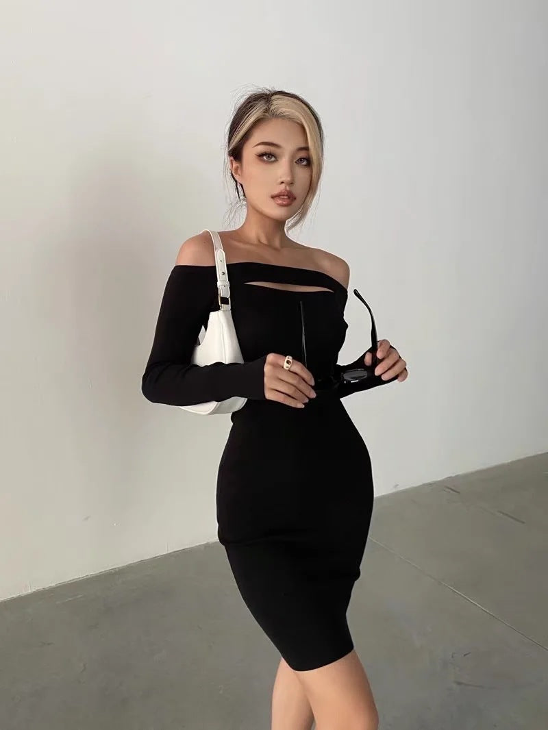 Ribbed Victory Off The Shoulder Midi Dress Black