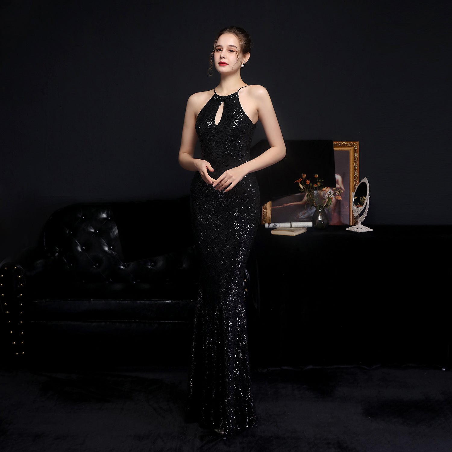 Cocktail Refined Long Halter Set Diamond Sequined Aura Queen Fishtail Evening Dress