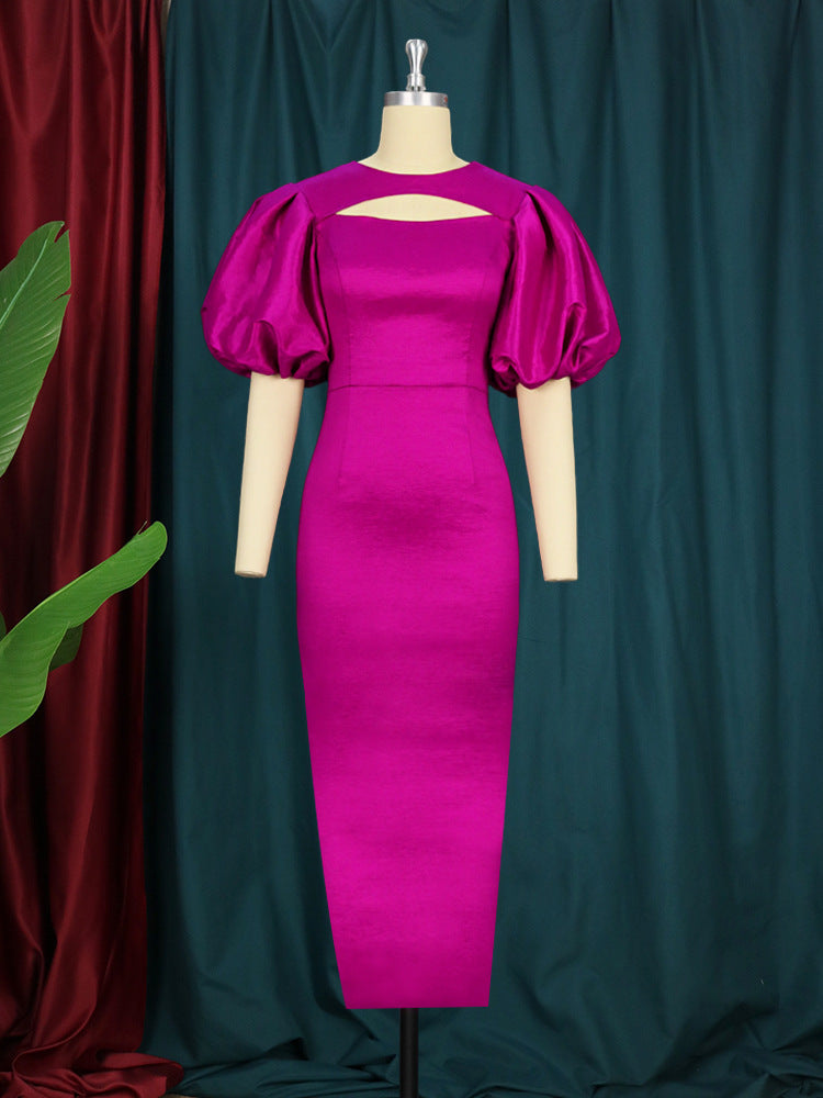Summer round Neck Puff Sleeved Women High Waist Dress Maxi Dress Party Cocktail Dress Party Dress