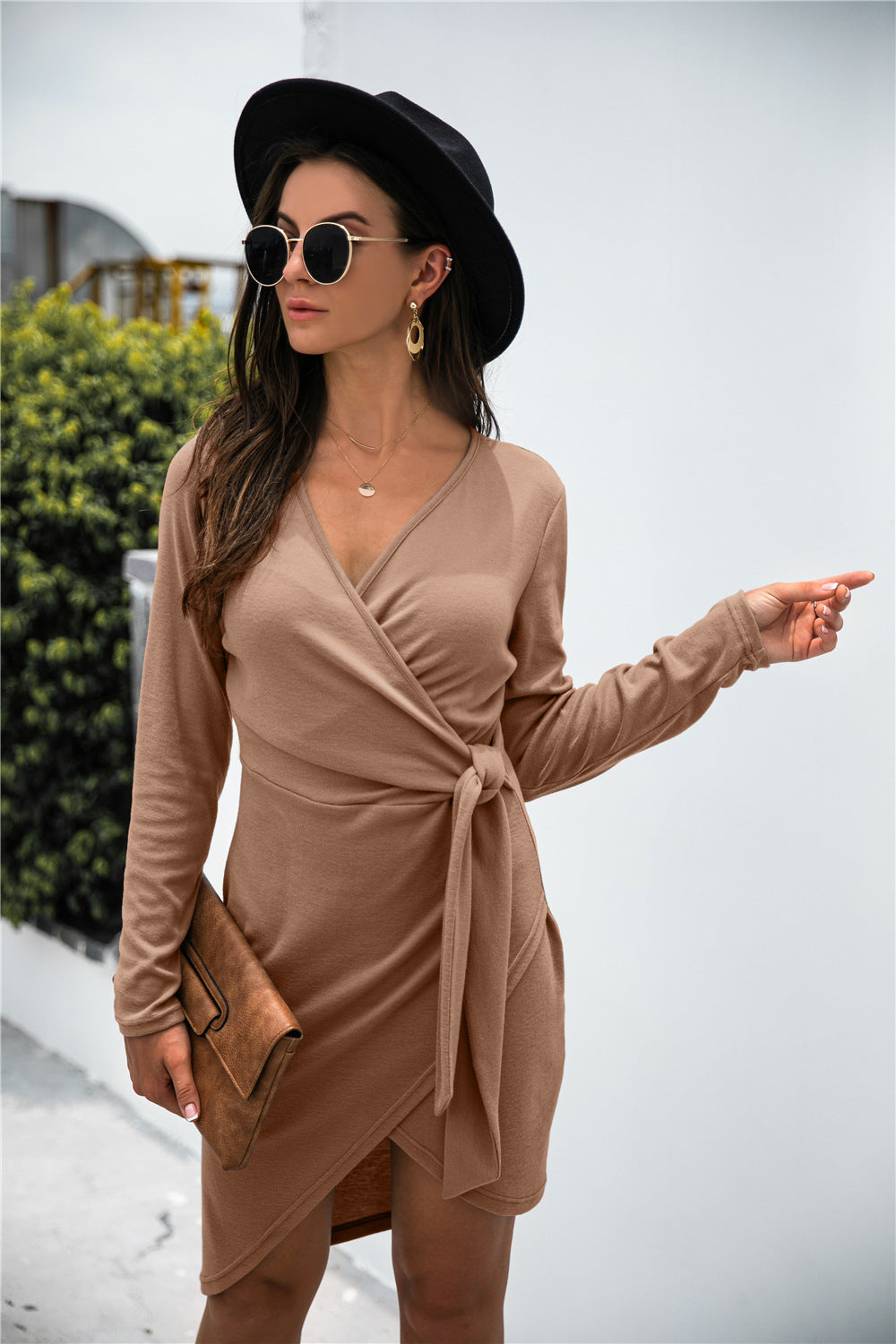Ribbed Gabriella Twist Dress Camel