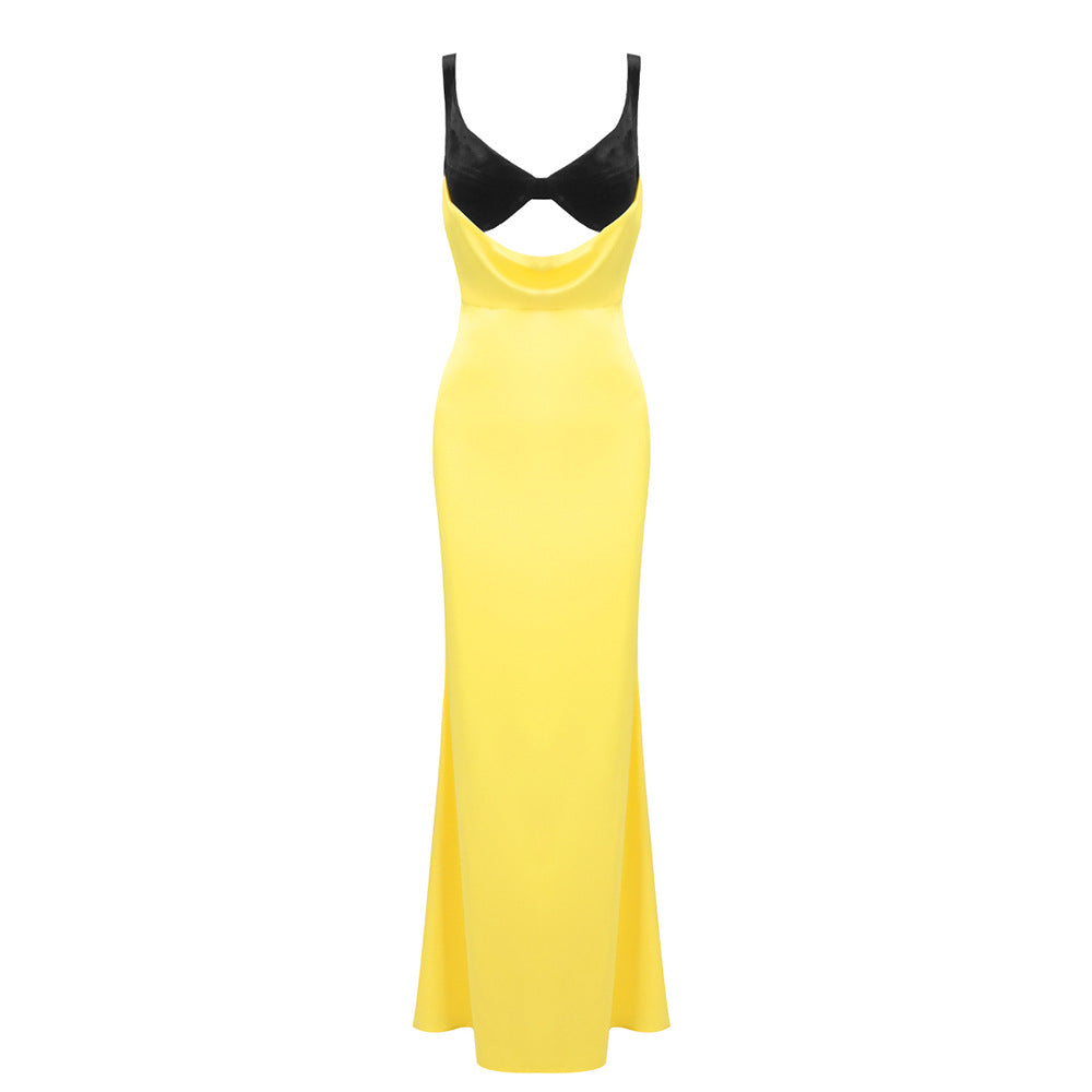 Evening Camisole Dress Split Velvet Patchwork Cutout Maxi Dress Underdress
