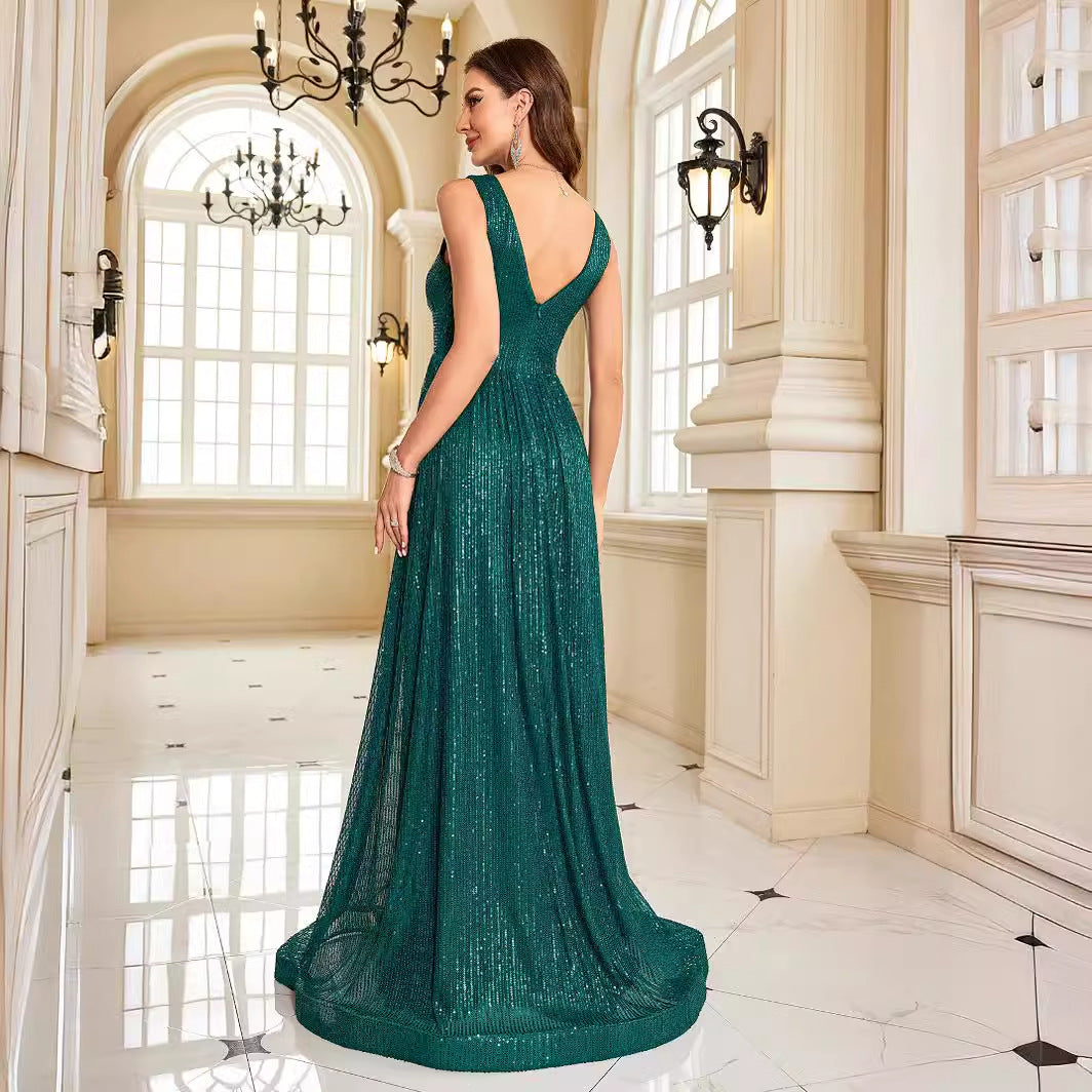 Attractive Backless Dress Maxi Dress Green Sequin Slim Fishtail Bridesmaid Cocktail Evening Dress