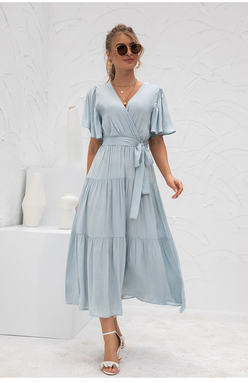 Tropez Saint Puff Sleeve Wrap Midi Dress