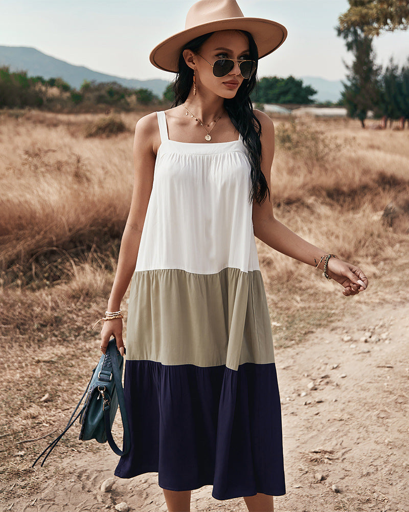 Cotton Rexy Colorblock Tiered Midi Dress