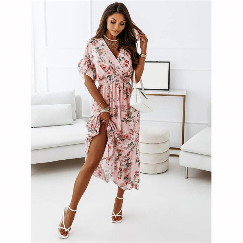 Cece Botanical Chiffon High Low Midi Dress