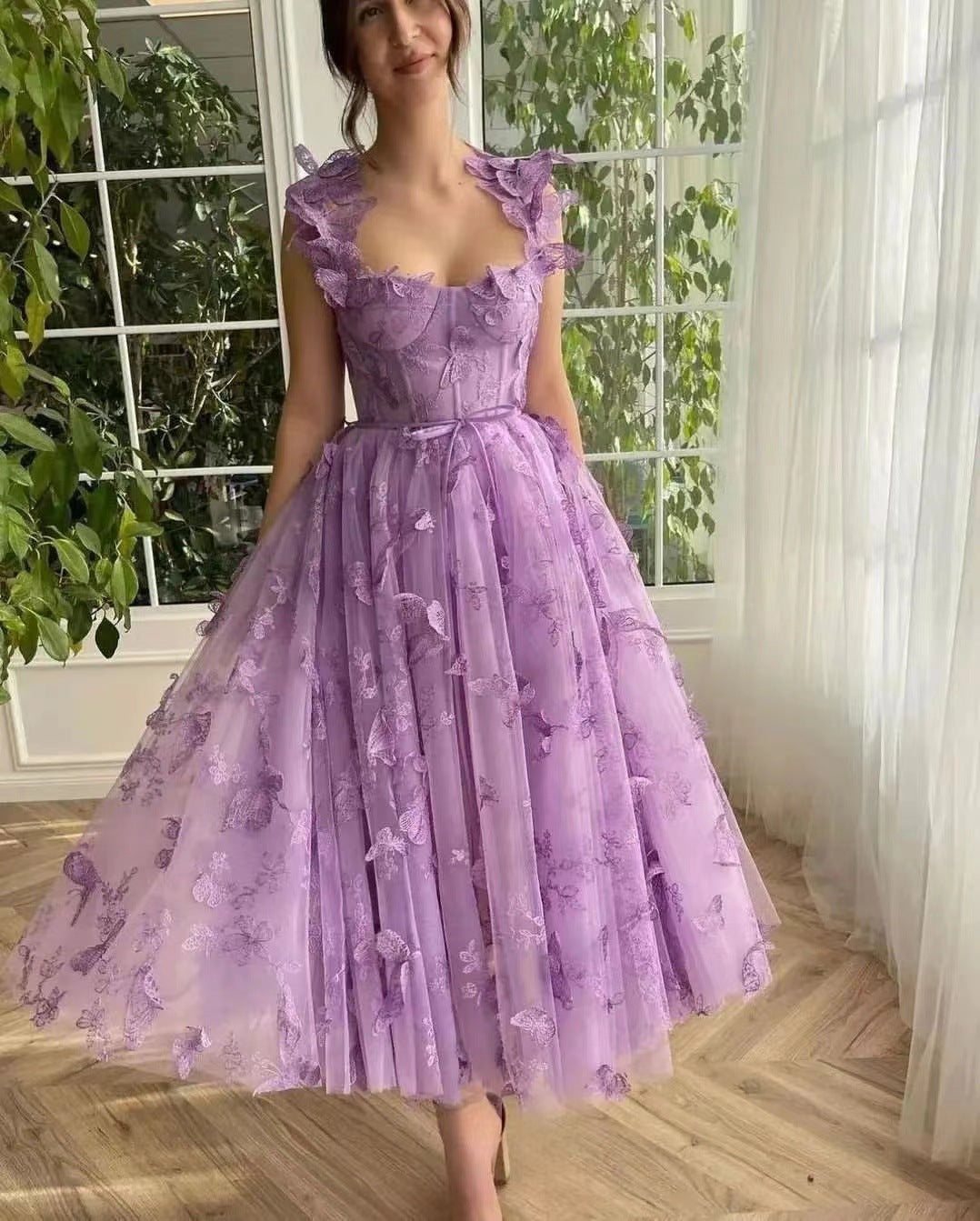 Women Wedding Dress Tulle Spaghetti Straps Sleeveless High Slit Bridal Celebration Beach Dress