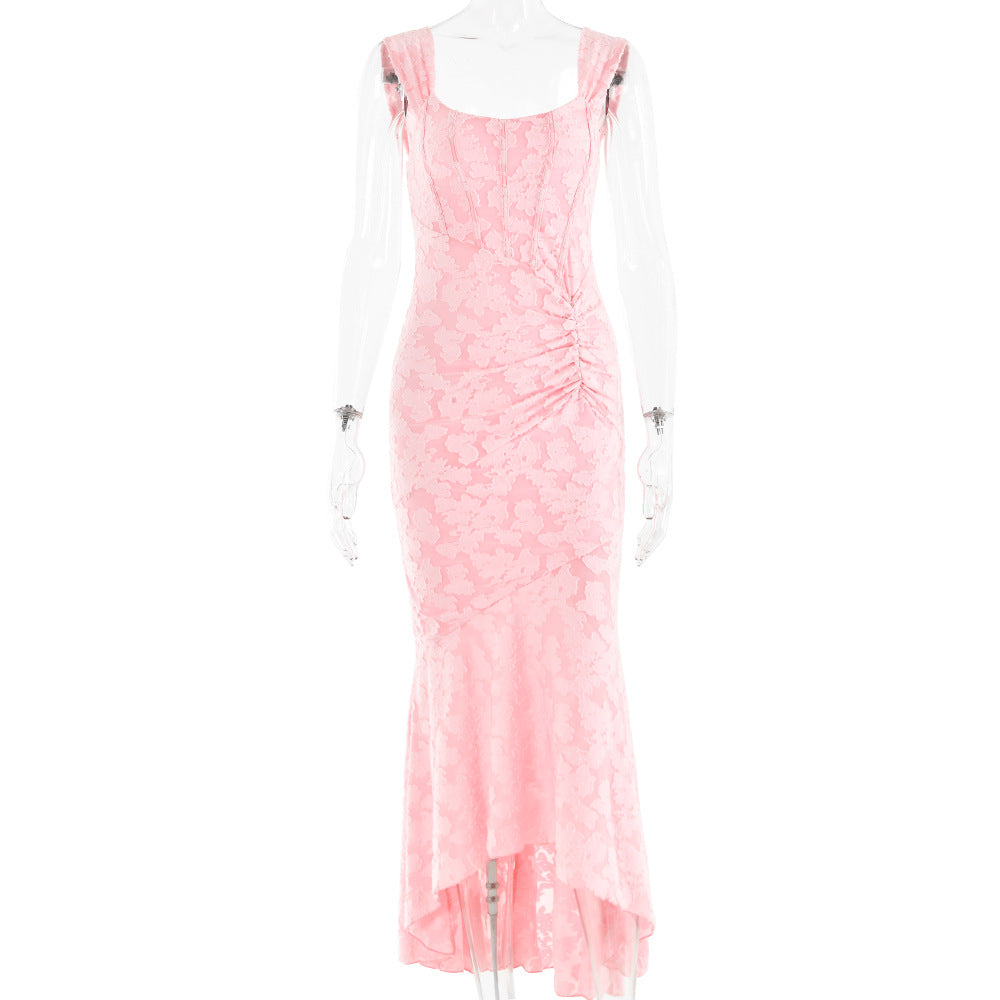 Printed Strap Tube Top Dress Graceful Backless Fishtail Dress Maxi Dress