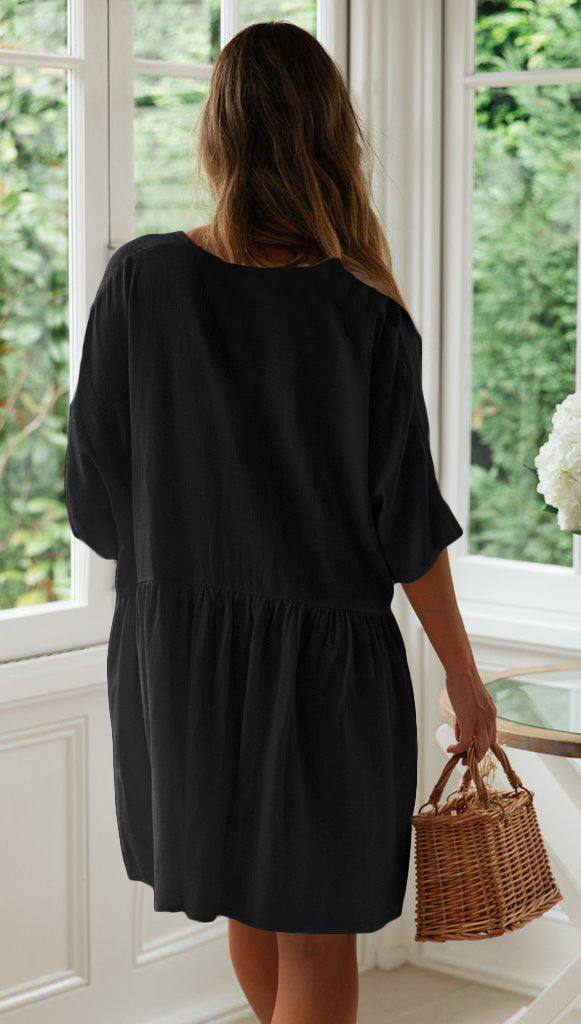 Essence Zen Pocketed Babydoll Tunic Black