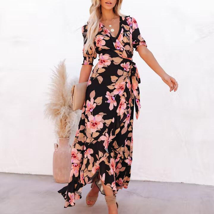 Paty Minimalist Women's Floral Wrap Maxi Dress Elevated Occasion Wear